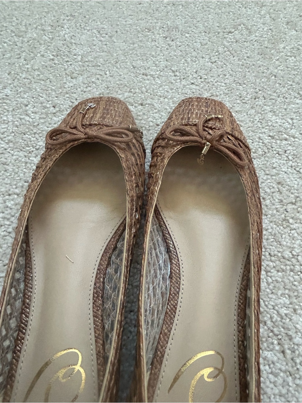Sam Edelman Brown Woven Ballet Flats with Bow Detail